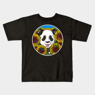 Panda Bear Sunflowers Kids T-Shirt